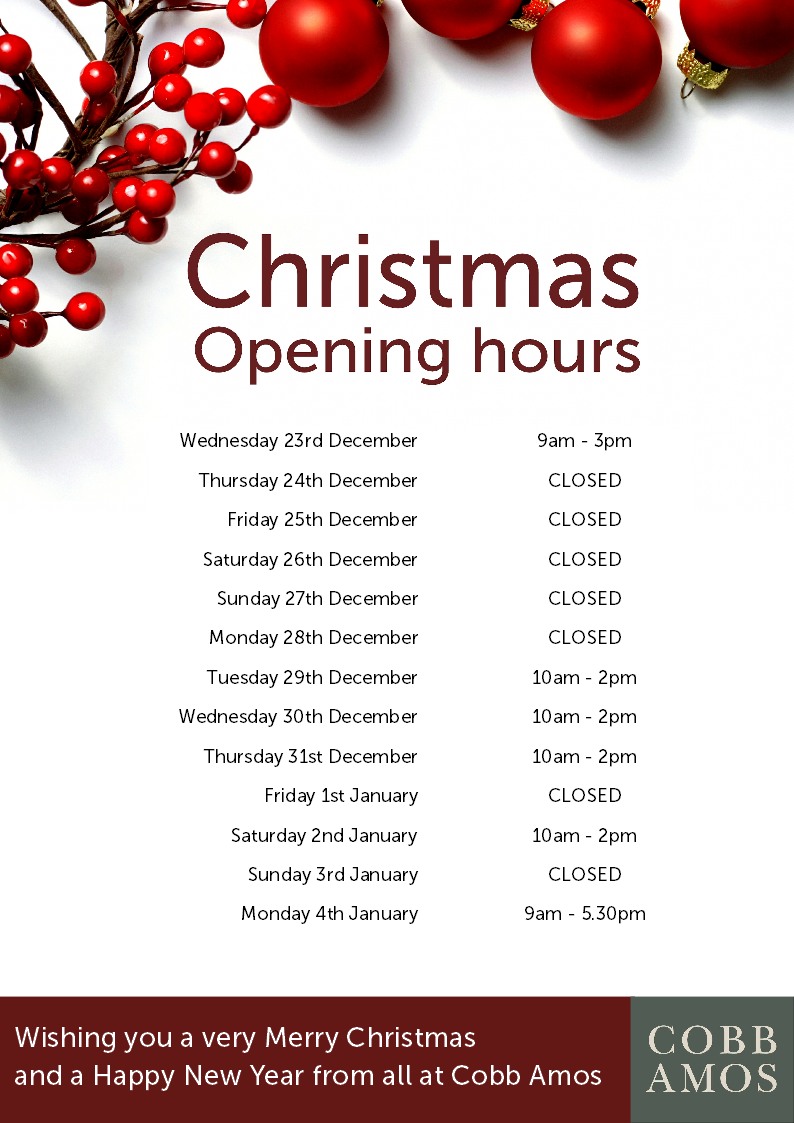 Cobb Amos Christmas Opening Hours Cobb Amos Estate Agents